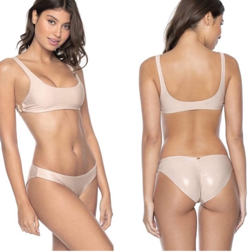 NWT PilyQ Shell Ring Side Ruched Bikini Set Size M - Picture 3 of 9